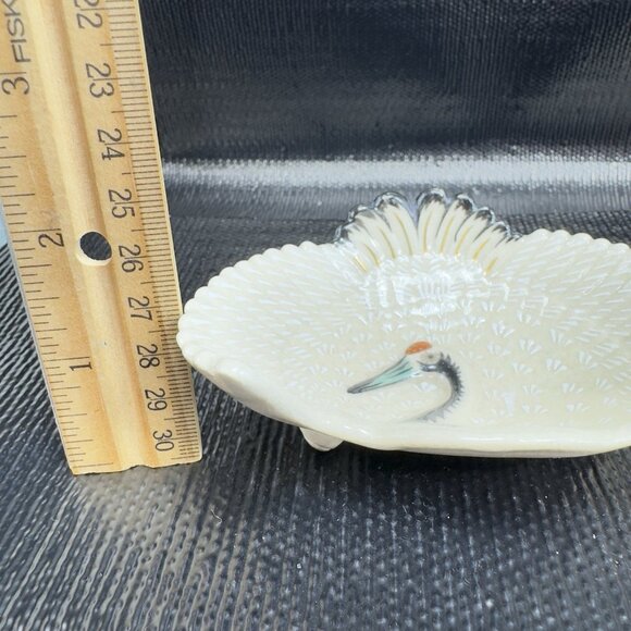 Vintage Japanese Ceramic Footed Crane 4inch Dish Plate Rare Set 3 Dishes Marked - Picture 4 of 16
